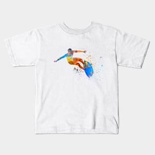 Young man surfer in watercolor Kids T-Shirt